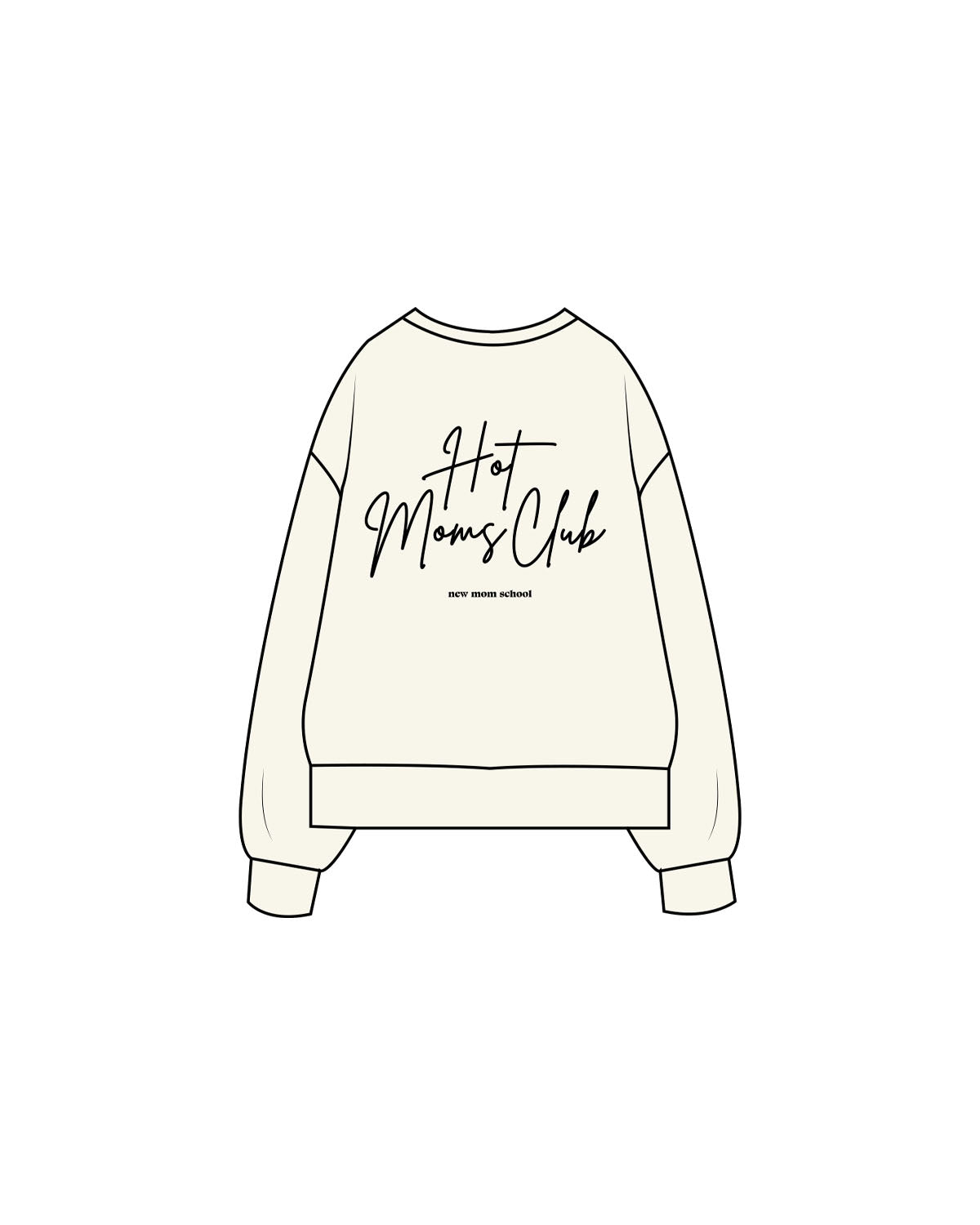 The Womens Heavyweight Crewneck - Off White - New Mom School - Left Chest Logo & Center Back Stacked - Printed - Black