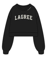 The Womens Crop Crewneck - Black - Onyx & Ivory - Center Chest Arc & Front Neckline - Printed - Off White