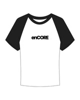 The Micro Rib Baby Tee - White / Black - enCore Pilates - Center Chest - Printed - Black