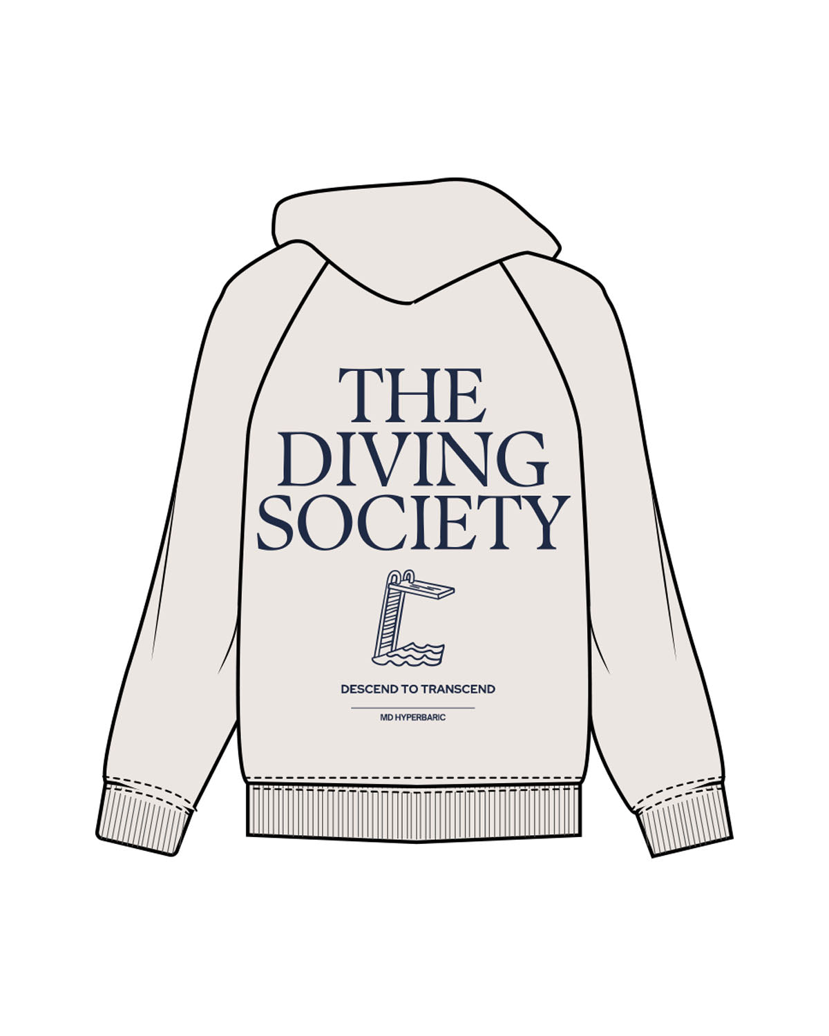 The Womens Hoodie - Bone - MD Hyperbaric - Left Chest Round & Back Stacked - Printed - Navy