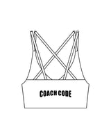The Strappy Bra - White - Coach Code - Back Center - "Coach Code" - Printed - Black