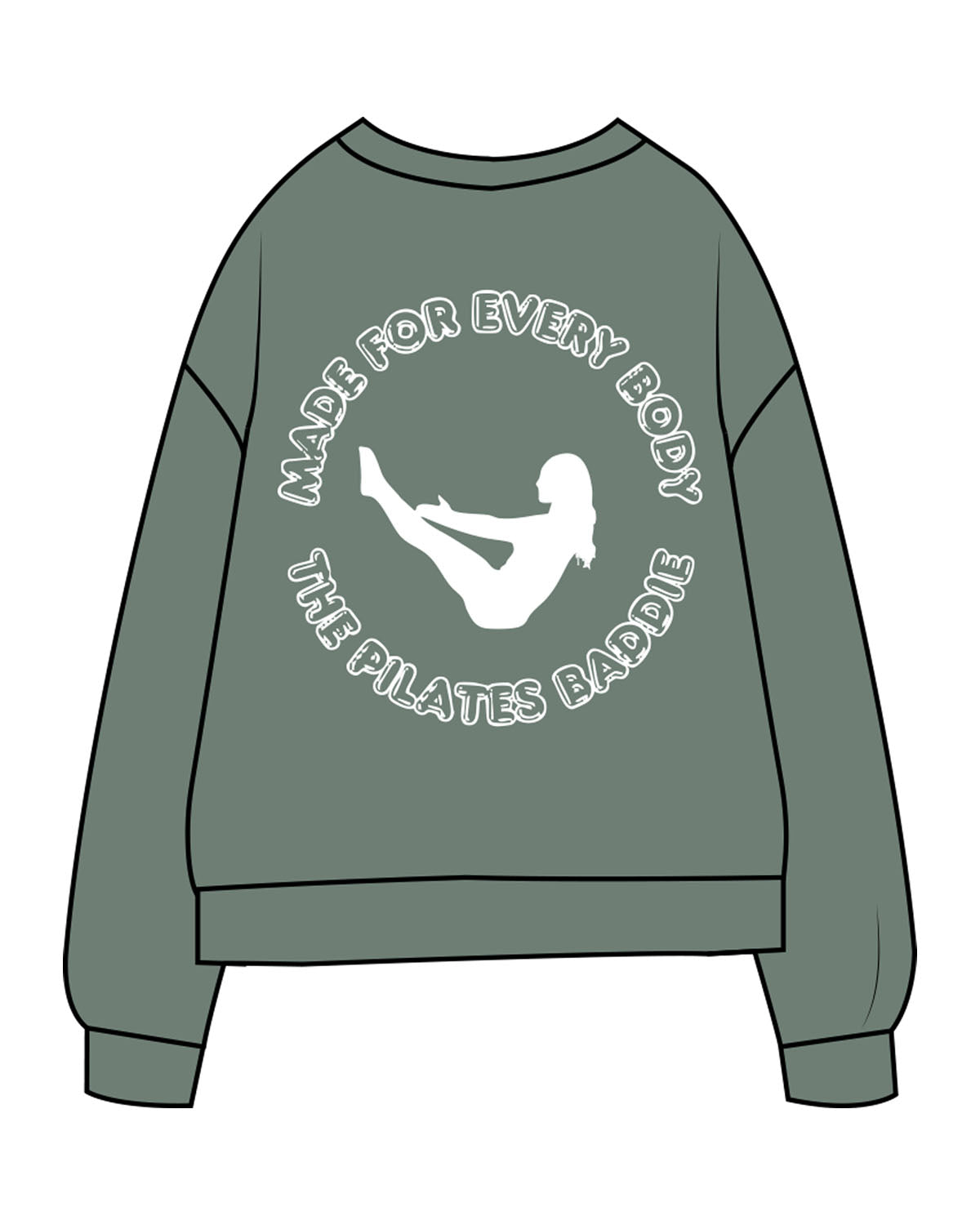 The Midweight Unisex Crewneck - Washed Alpine - Pilates Baddie - Left Chest Arc & Back Round - Printed - White