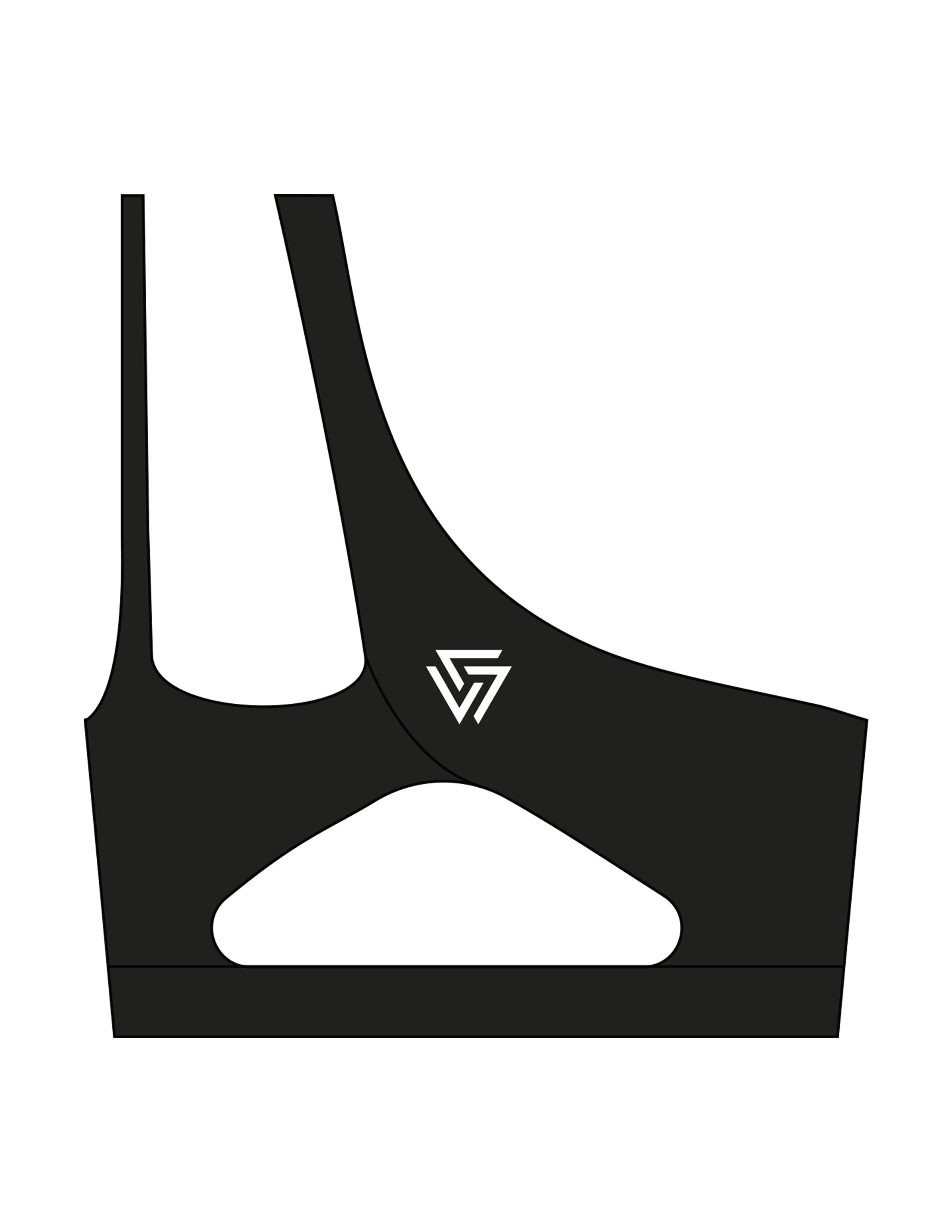 The One Shoulder Bra - Black - LVL - Center Chest Stacked & Back Icon - Printed - White