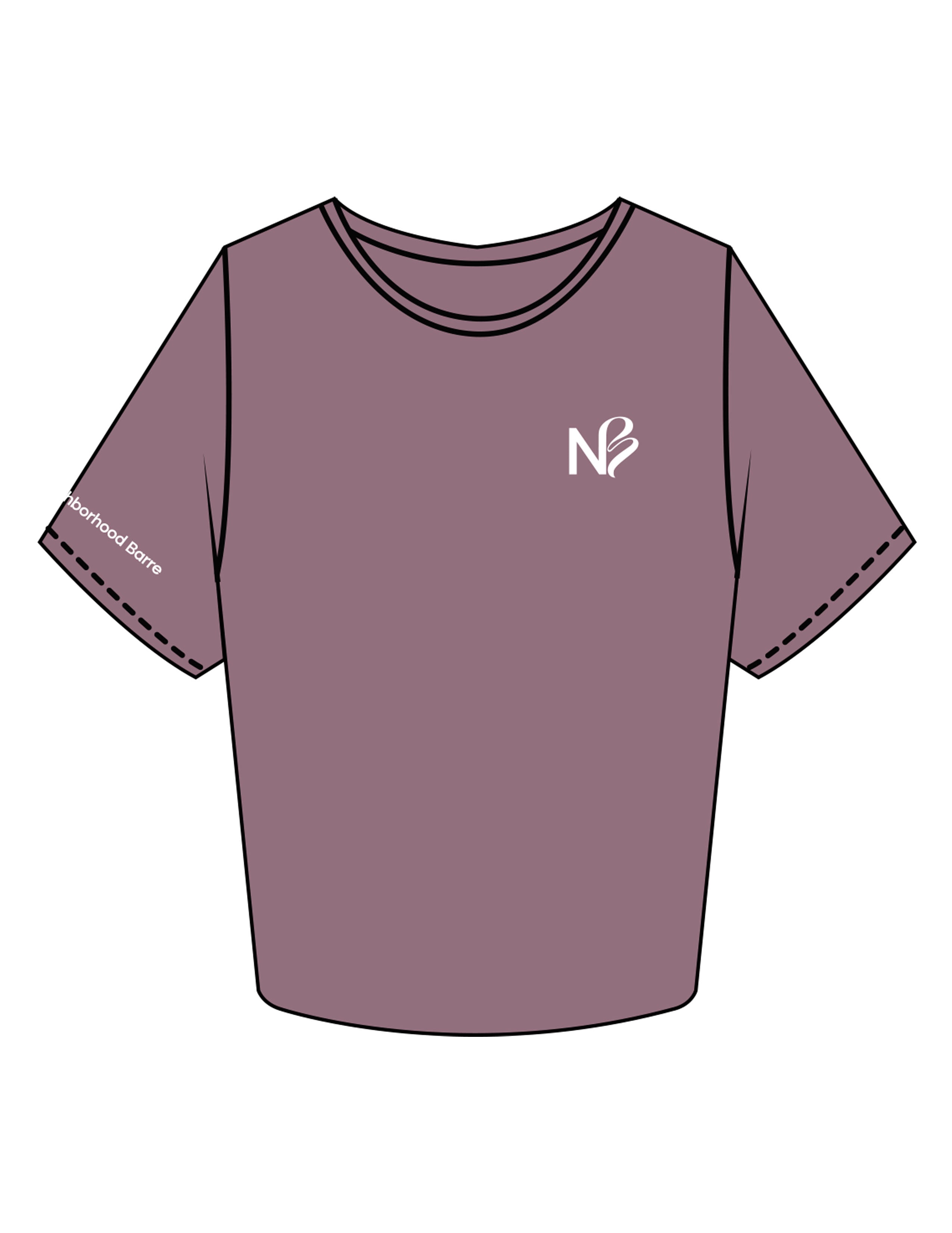 The Crop Tee - Mauve - Neighborhood Barre - Left Chest "NB" & Right Sleeve - Printed - Warm White