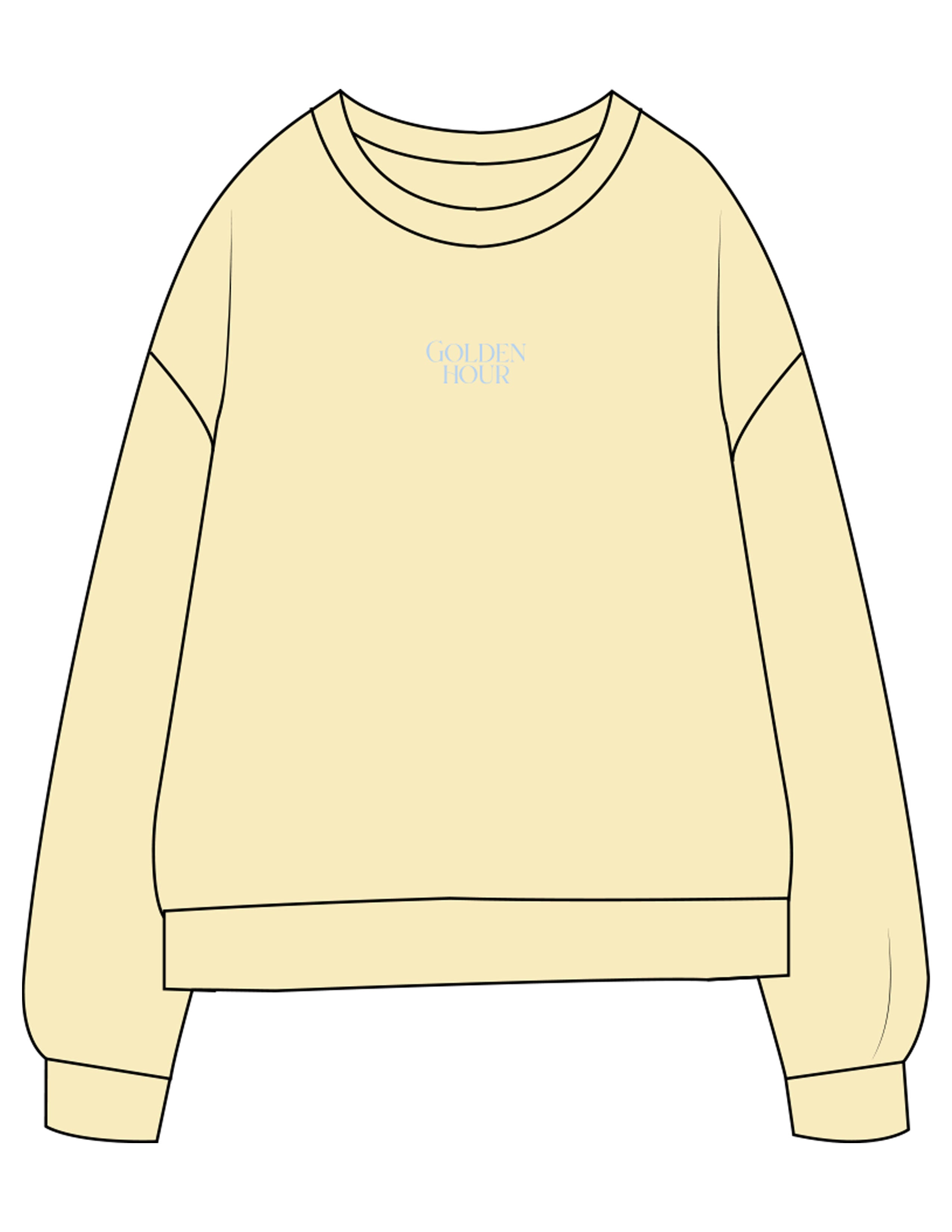 The Midweight Unisex Crewneck - Washed Yellow - Golden Hour - Center Chest Stacked & Back Stacked - Printed - Light Blue