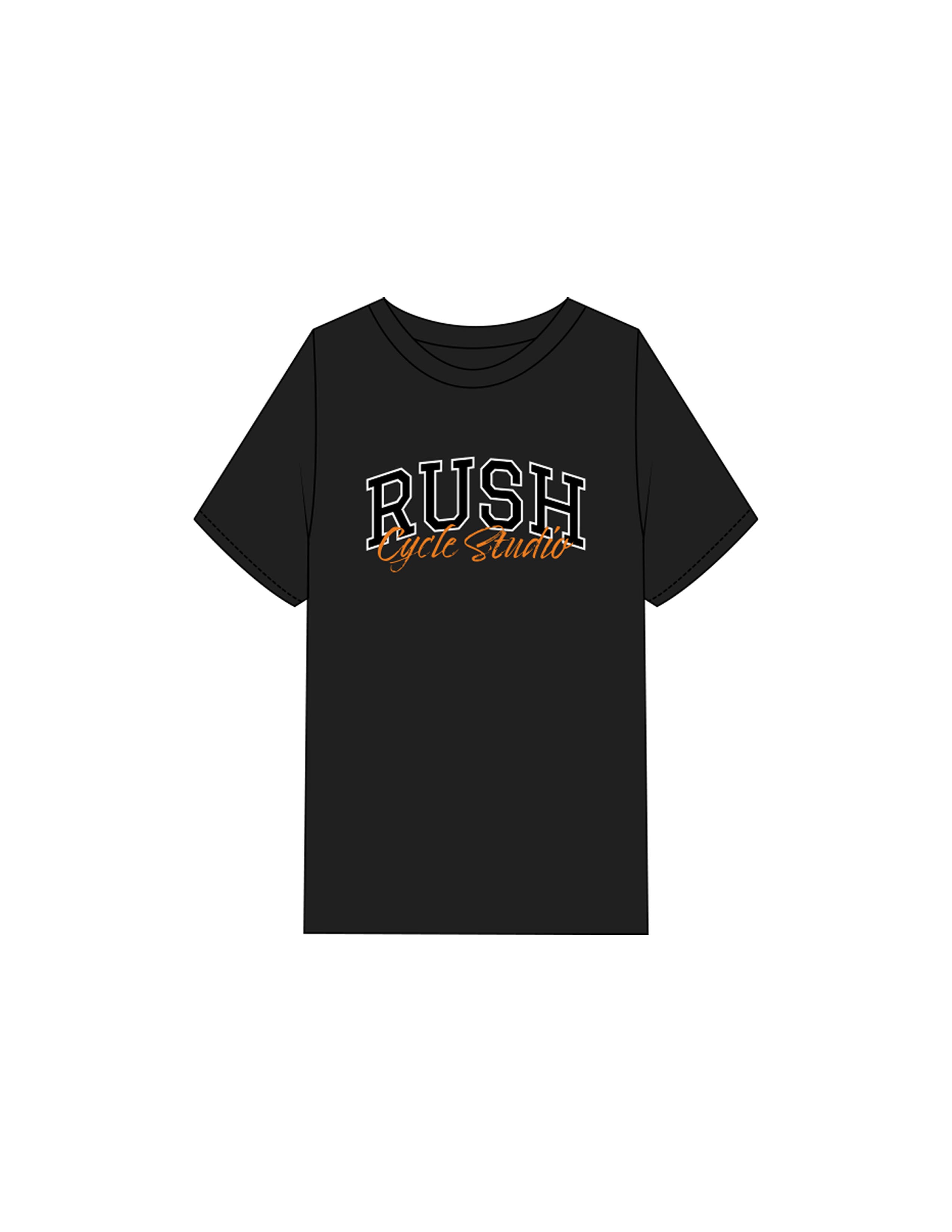 The Mens Heavyweight Tee - Black - Rush Cycle Studio - Center Chest Stacked - Printed - Full Color