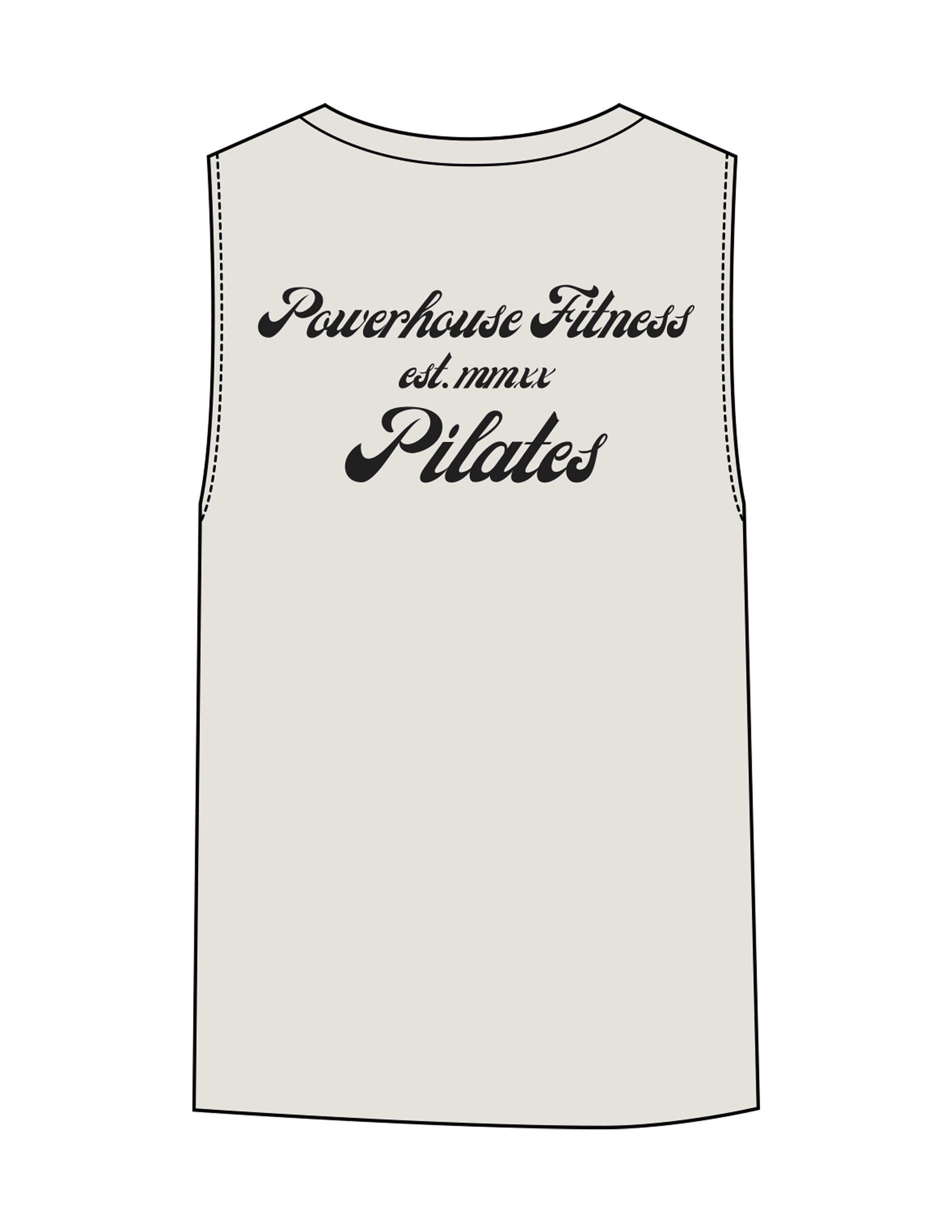 The Womens Heavyweight Tank - Washed Bone - Powerhouse Fitness - Left Chest & Back Stacked - Printed - Black