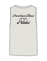 The Womens Heavyweight Tank - Washed Bone - Powerhouse Fitness - Left Chest & Back Stacked - Printed - Black