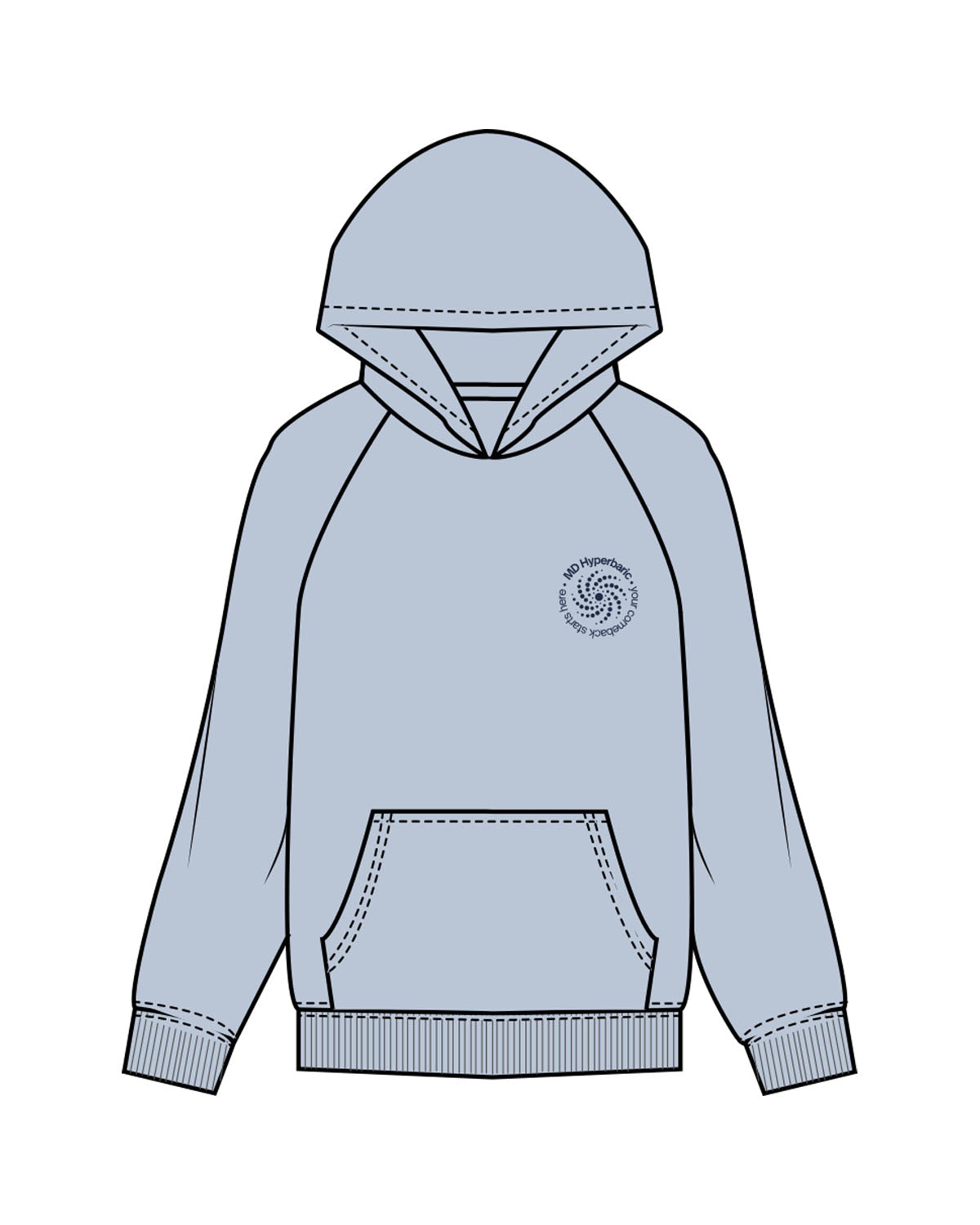 The Womens Hoodie - Powder - MD Hyperbaric - Left Chest & Back Stacked - Printed - Navy