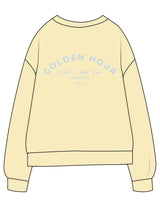 The Midweight Unisex Crewneck - Washed Yellow - Golden Hour - Center Chest Stacked & Back Stacked w/ Script - Printed - Light Blue