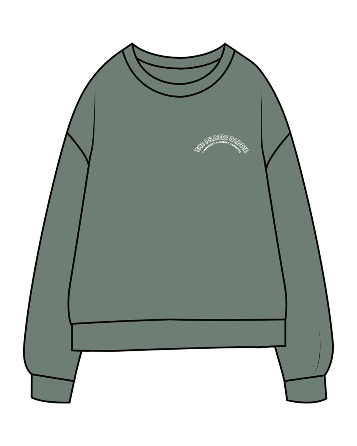 The Midweight Unisex Crewneck - Washed Alpine - Pilates Baddie - Left Chest Arc & Back Round - Printed - White