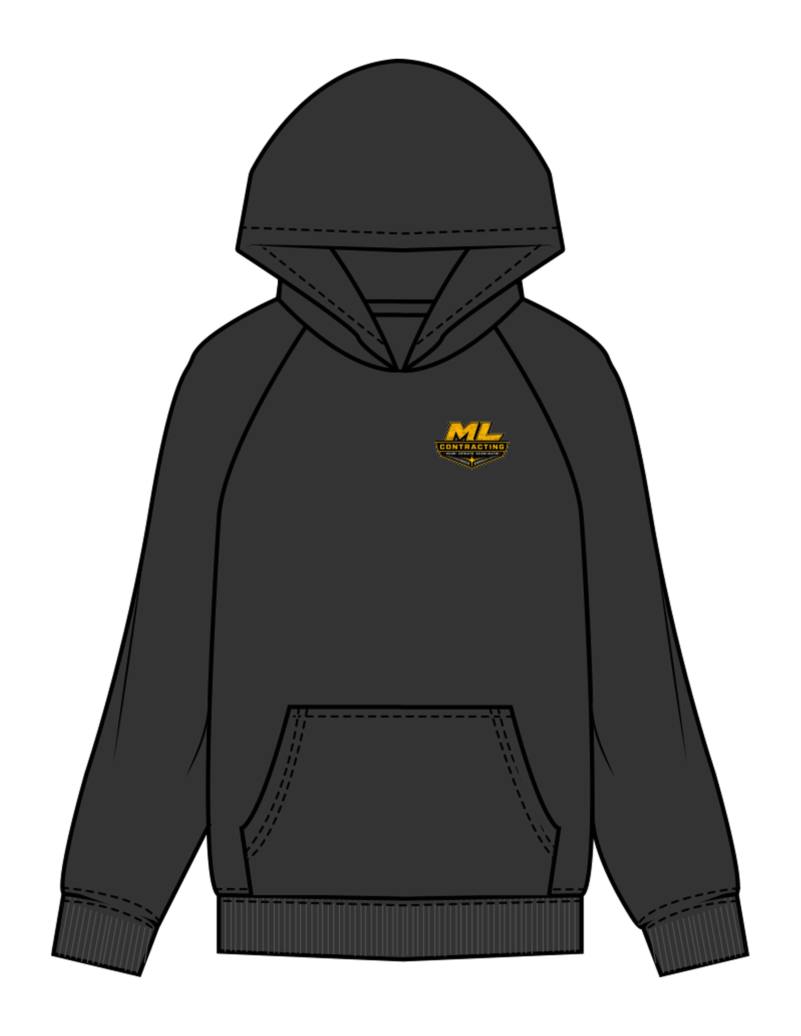 The Mens Hoodie - Washed Black - ML Contracting LLC - Left Chest & Back Image - Printed - Full Color