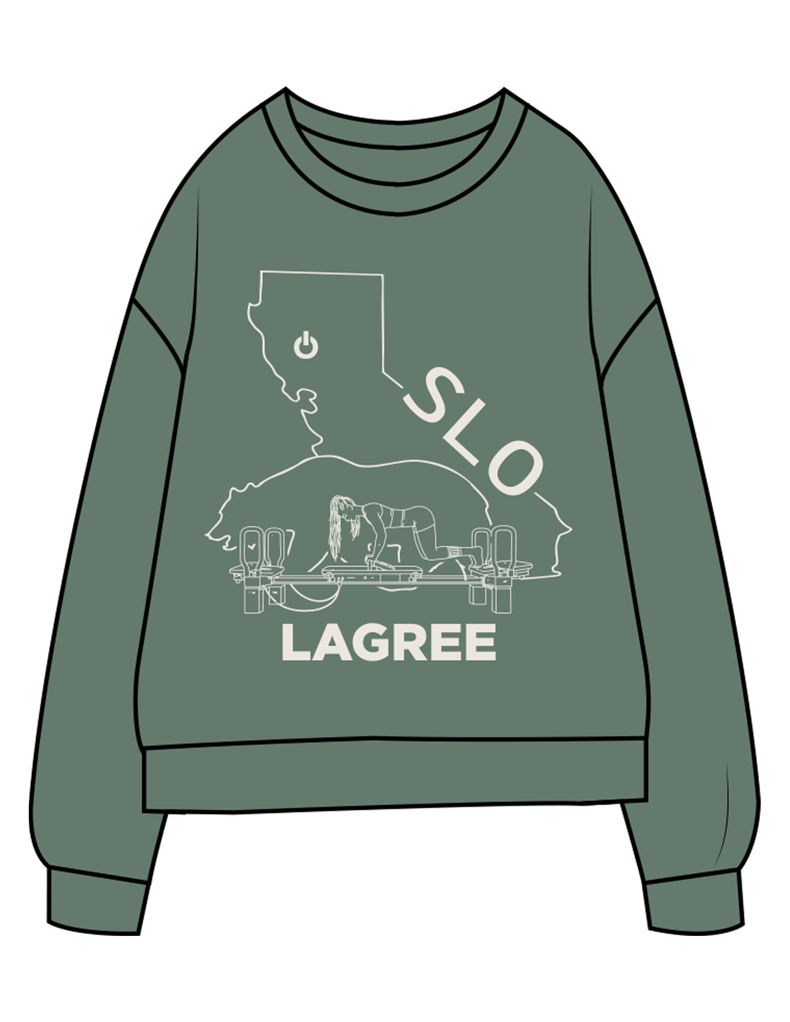 The Midweight Unisex Crewneck - Washed Alpine - Powerhouse Fitness - Full Front & Back Neckline - Printed - Off White