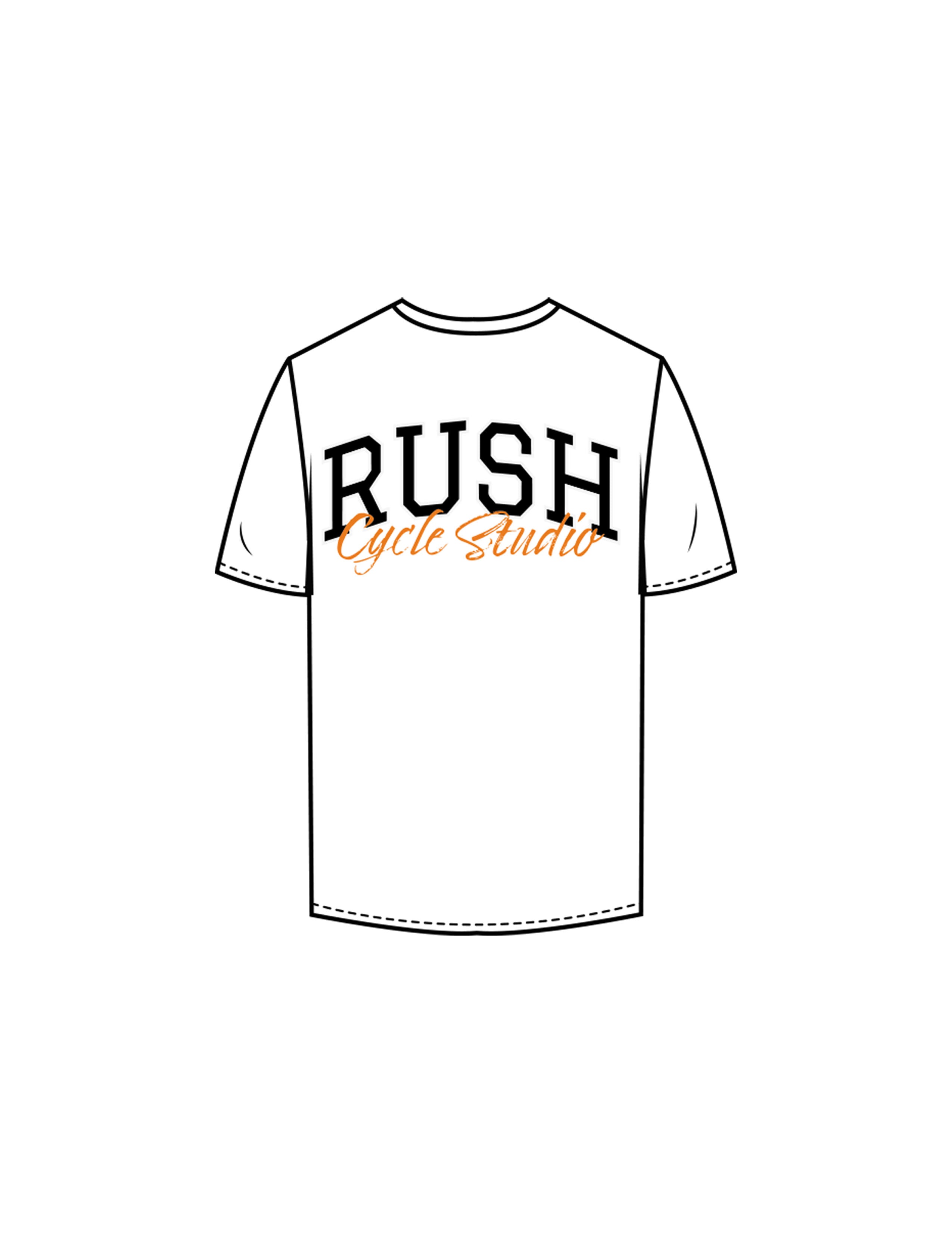 The Mens Tee - White - Rush Cycle Studio - Back Stacked - Printed - Full Color
