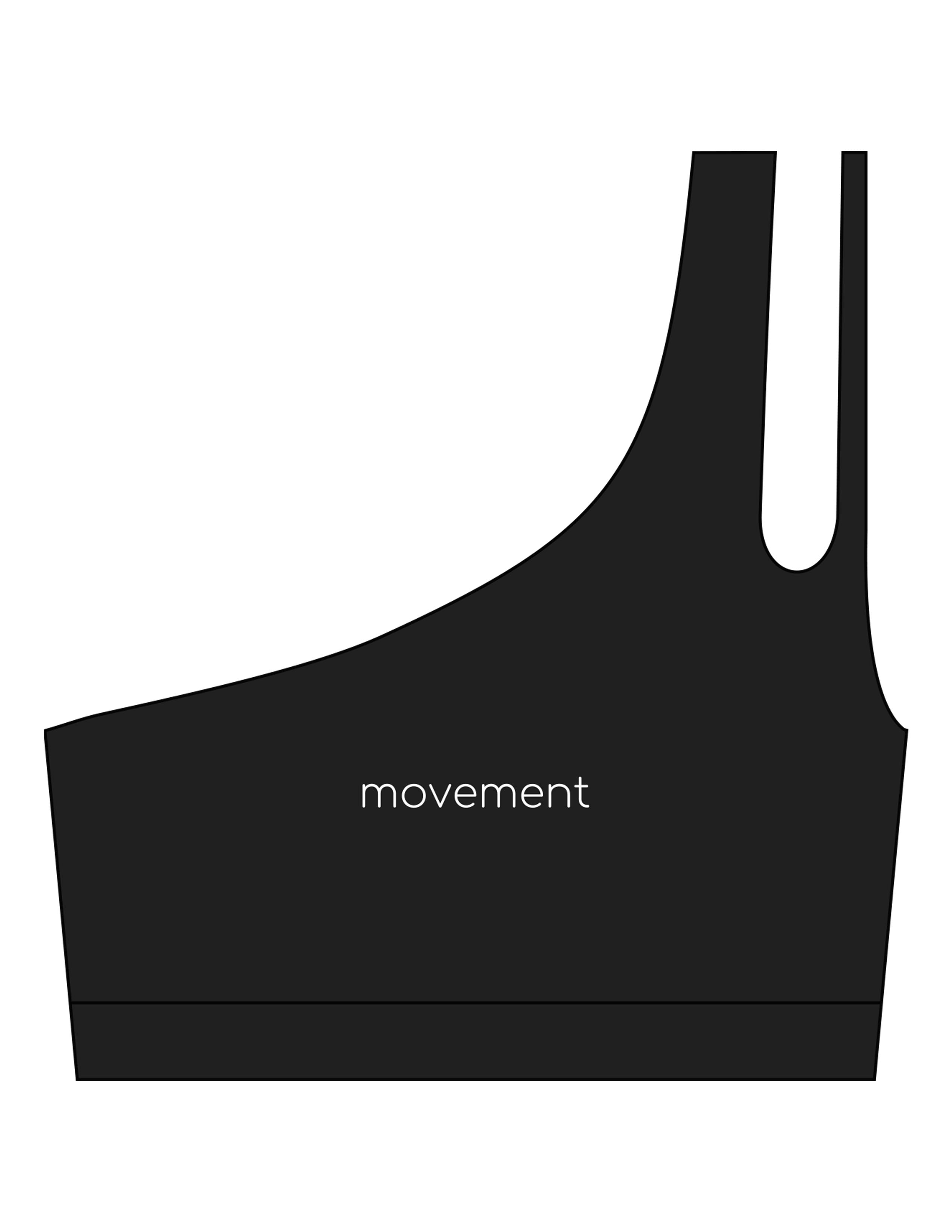 The One Shoulder Bra - Black - Movement Pilates Buffalo - Center Chest - Printed - White