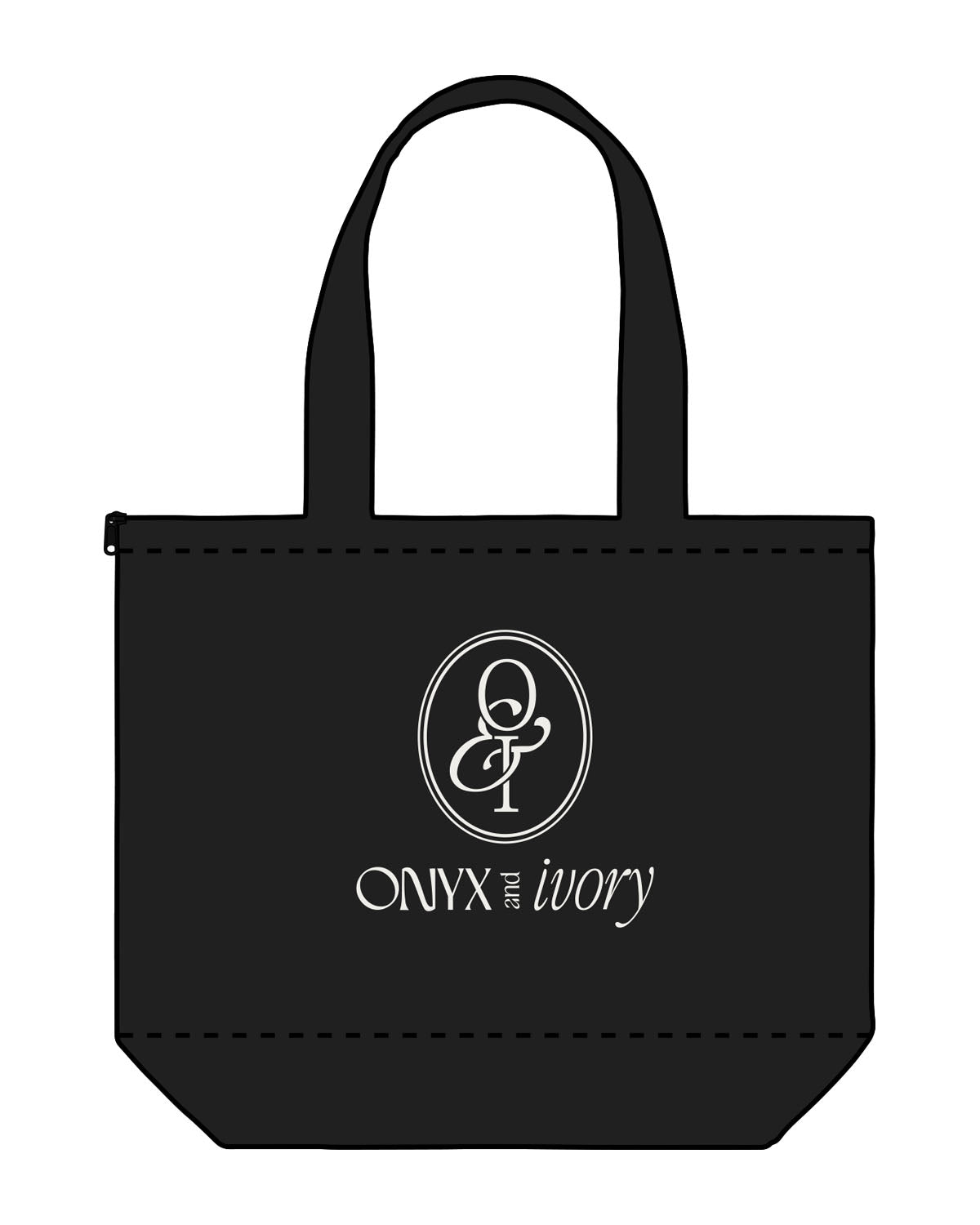 The Zipper Tote Bag - Black - Onyx & Ivory - Center Body Stacked - Printed - Off White