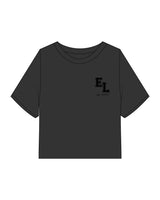 The Heavyweight Crop Tee - Washed Black - enCore Pilates - Left Chest Stacked - Embroidered - Black