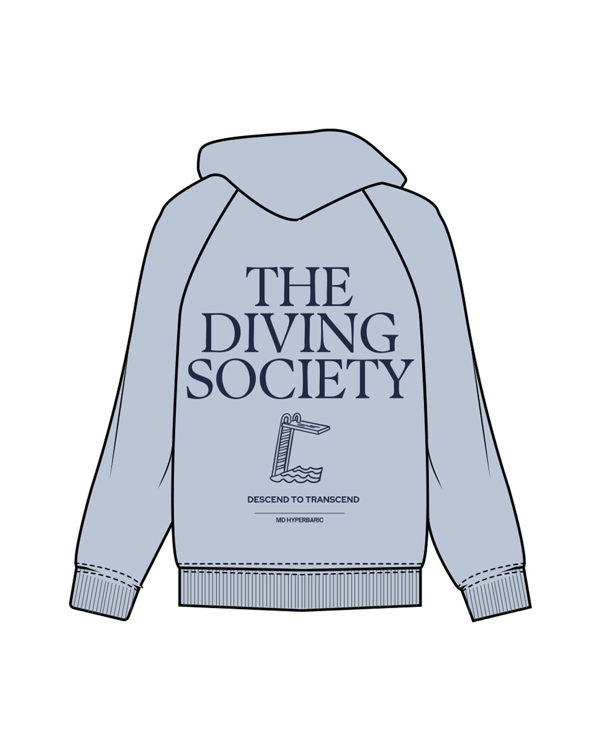 The Womens Hoodie - Powder - MD Hyperbaric - Left Chest & Back Stacked - Printed - Navy