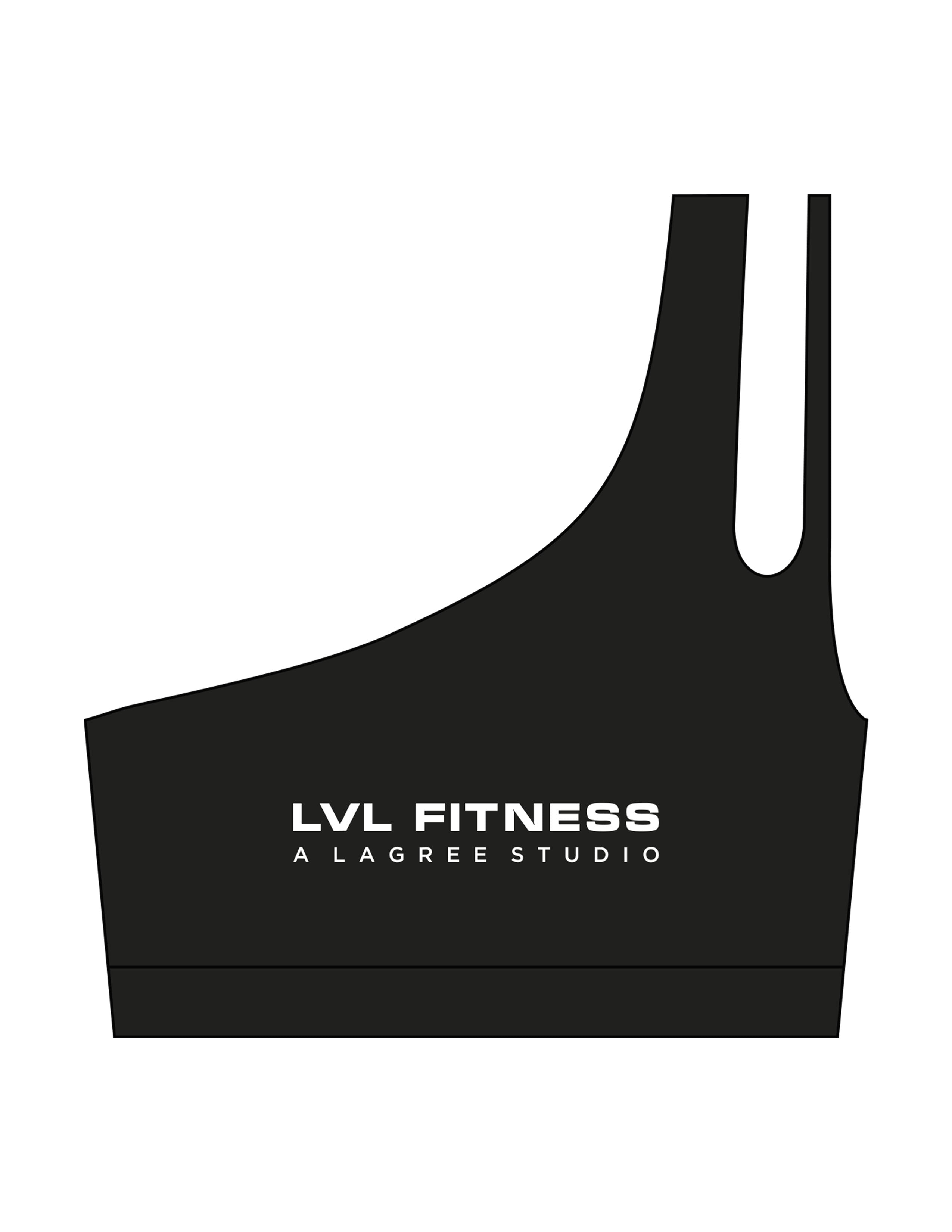 The One Shoulder Bra - Black - LVL - Center Chest Stacked & Back Icon - Printed - White