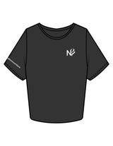 The Crop Tee - Washed Black - Neighborhood Barre - Left Chest "NB" & Right Sleeve - Printed - White
