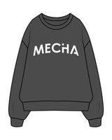 The Mens Crewneck - Washed Black - MECHA - Center Chest - White