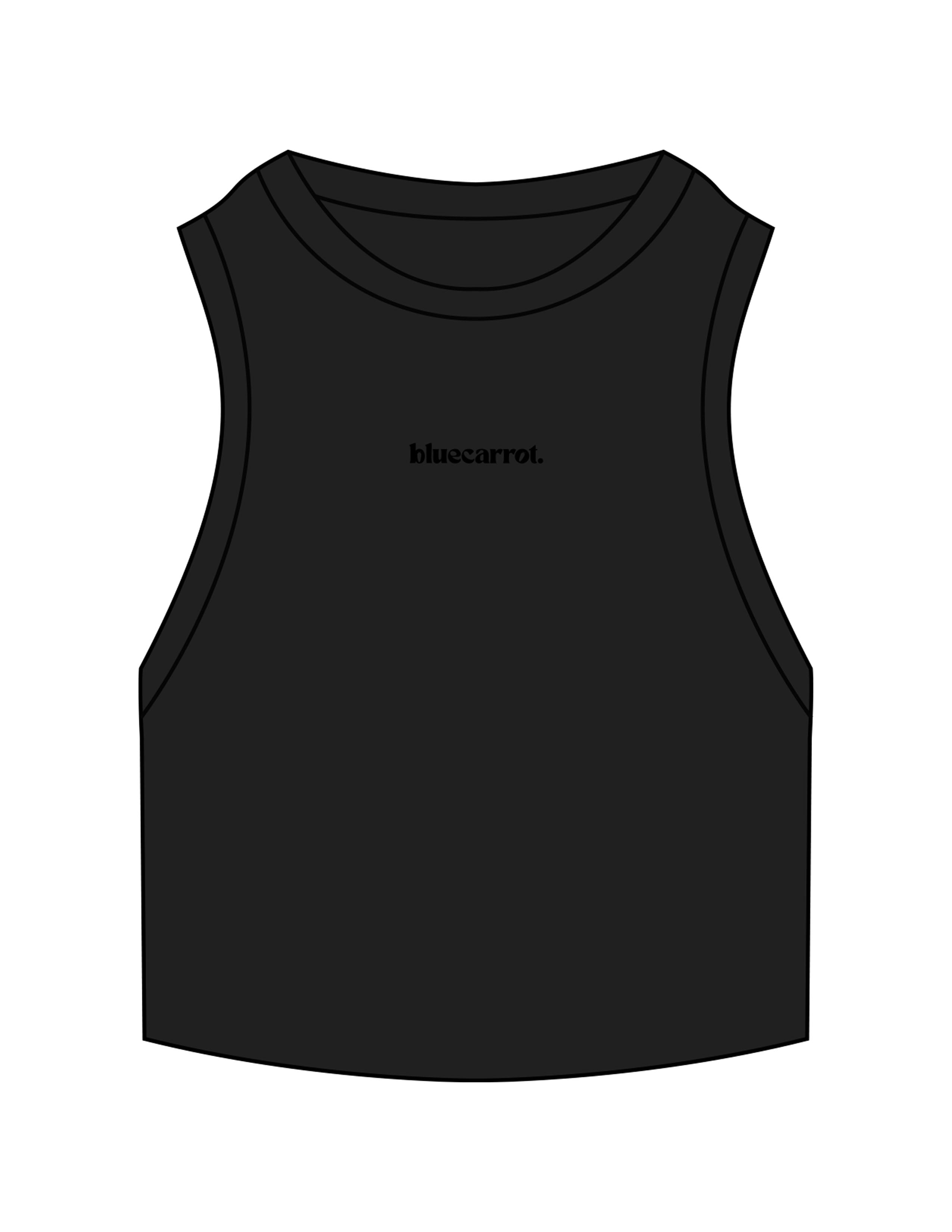 The Ribbed Crop Tank - Black - BlueCarrot - Center Chest - Embroidered - Tone on Tone