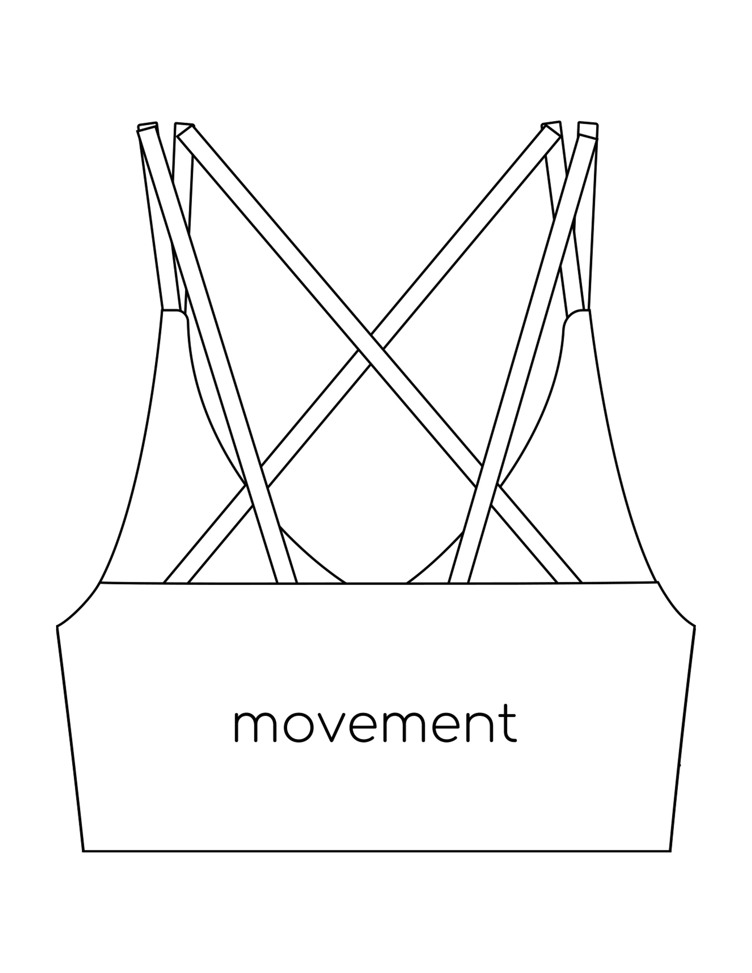 The Strappy Bra - White - Movement Pilates Buffalo - Center Back - Printed - Black