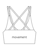 The Strappy Bra - White - Movement Pilates Buffalo - Center Back - Printed - Black