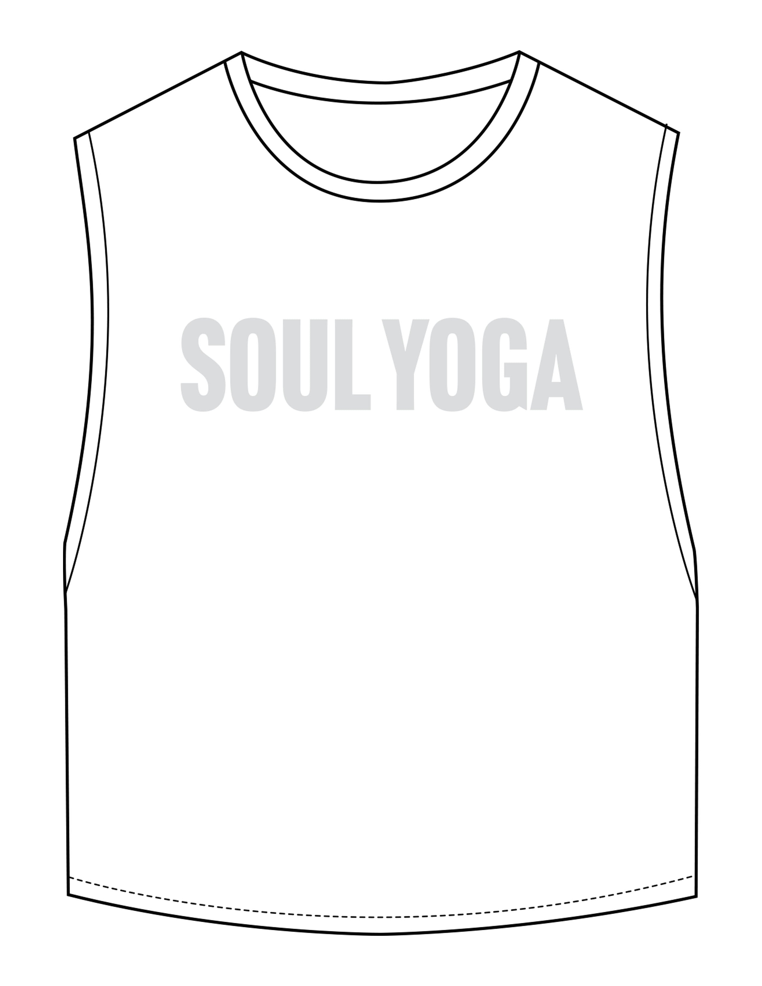 The Crop Muscle Tank - White - SOUL YOGA - Center Chest - Printed - Light Grey