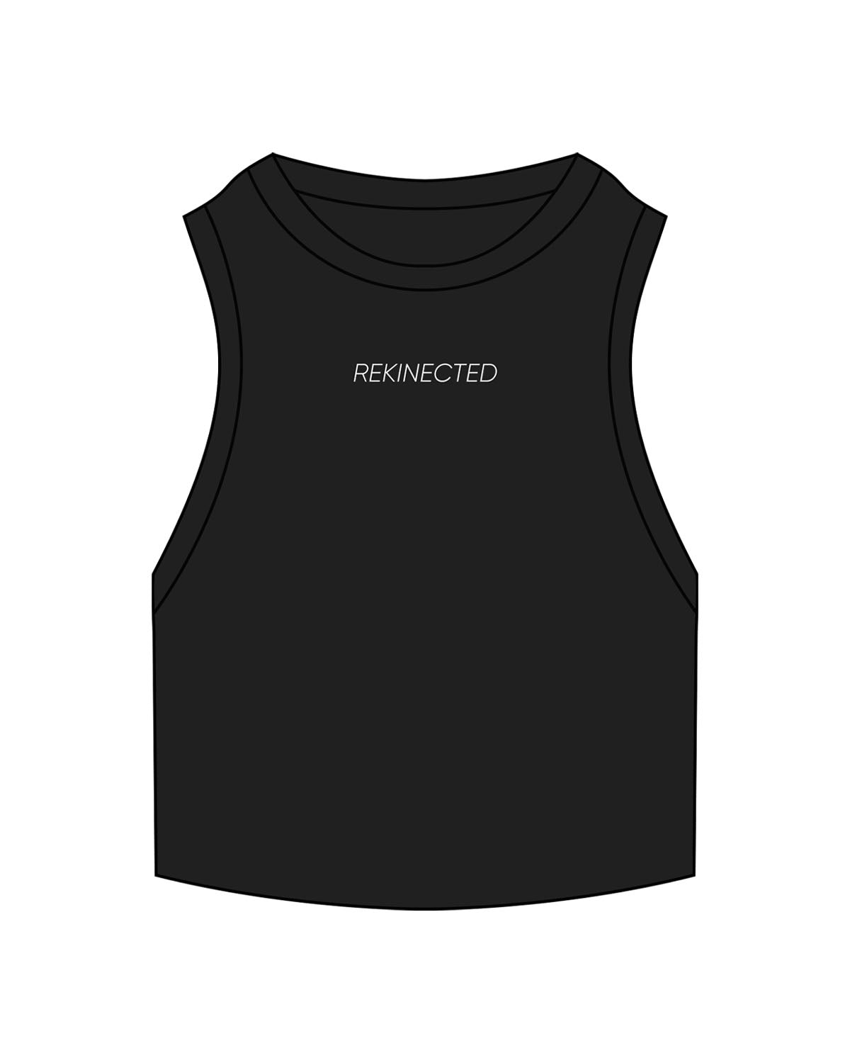 The Ribbed Crop Tank - Black - REKINECTED - Center Chest - Embroidered - White