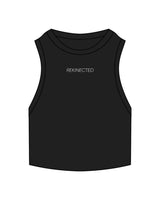 The Ribbed Crop Tank - Black - REKINECTED - Center Chest - Embroidered - White