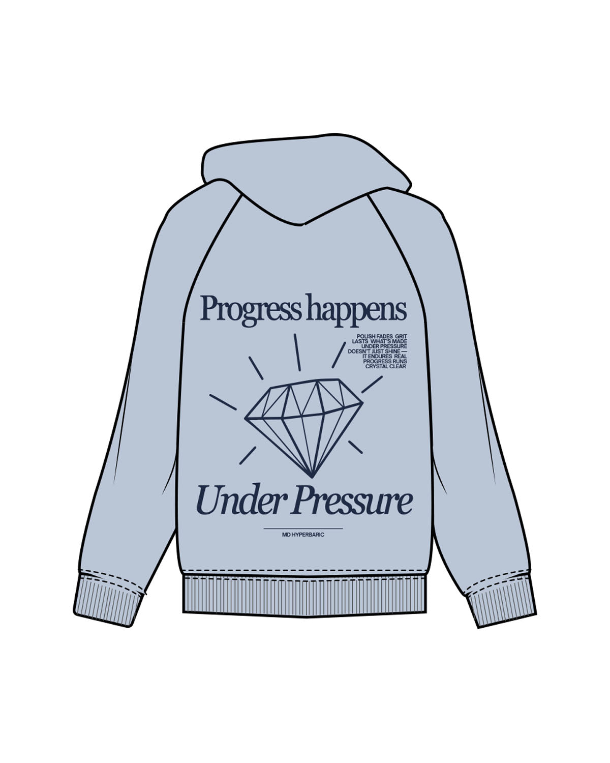 The Mens Hoodie - Powder - MD Hyperbaric - Left Chest Round & Back Diamond - Printed - Navy
