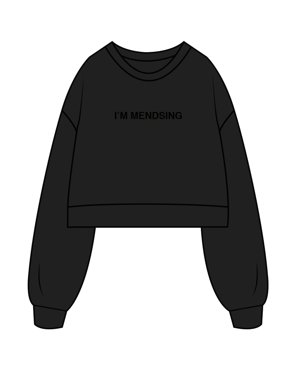 The Womens Crop Crewneck - Black - Aesthetics Injector - Center Chest " I'M MENDSING " - Tone on Tone
