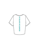 The Crop Tee - White - Reform Studios- Left Chess & Back Vertical - Printed - Teal