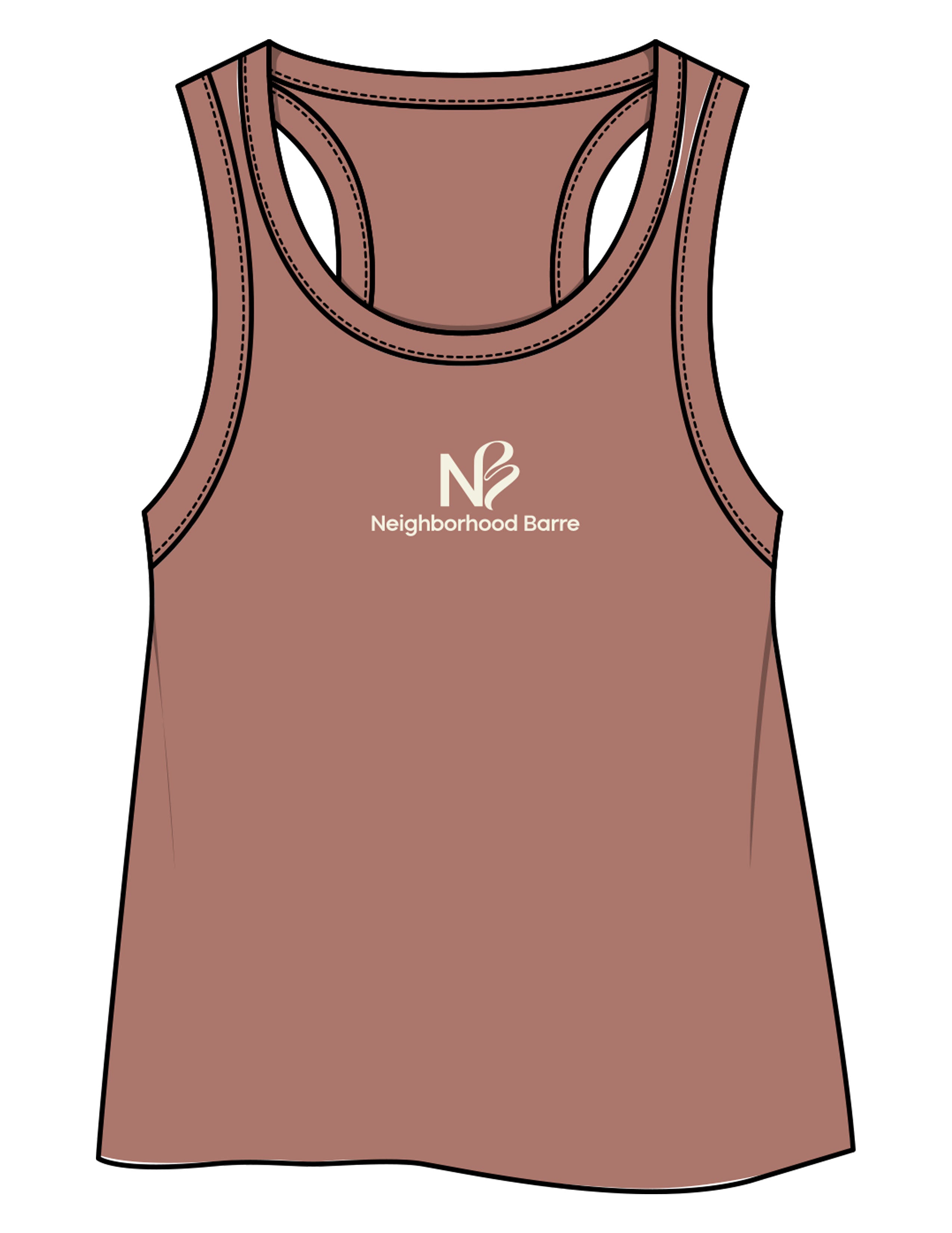 The Crop Tank - Clay - Neighborhood Barre - Center Chest Stacked - Printed - Warm White