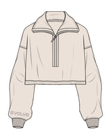 The Suede 1/2 Zip - Latte - Evolve Lagree - Right Cuff Sleeve - Embroidered - Tone on Tone