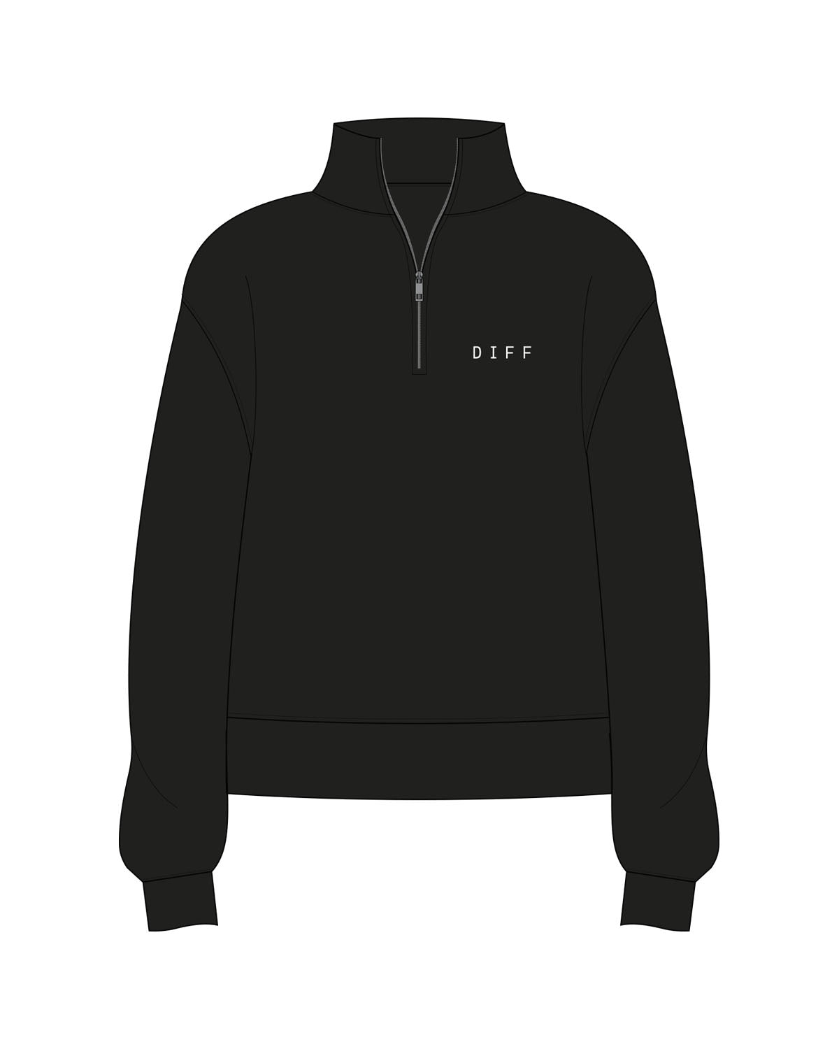 THE WOMENS 1/4 ZIP - Black - DiffEyewear - Left Chest "DIFF"  - Printed - White