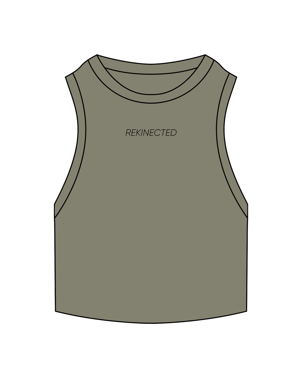 The Ribbed Crop Tank - Eucalyptus - REKINECTED - Center Chest - Embroidered - Black