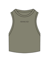 The Ribbed Crop Tank - Eucalyptus - REKINECTED - Center Chest - Embroidered - Black