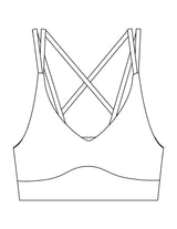 The Strappy Bra - White - Movement Pilates Buffalo - Center Back - Printed - Black