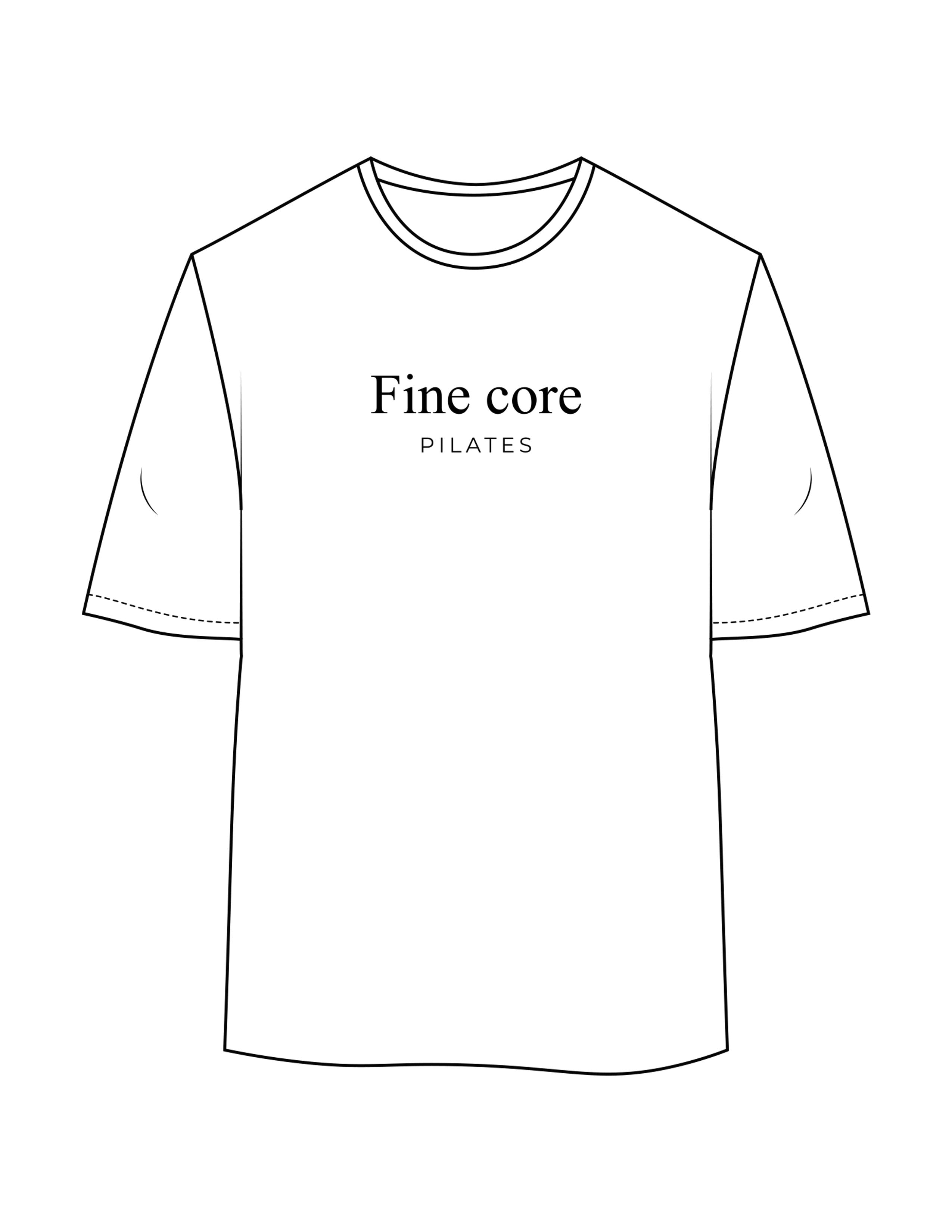 The Womens Oversized Tee - White - Fine Core Pilates - Center Chest Stacked - Printed - Black