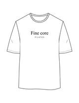The Womens Oversized Tee - White - Fine Core Pilates - Center Chest Stacked - Printed - Black