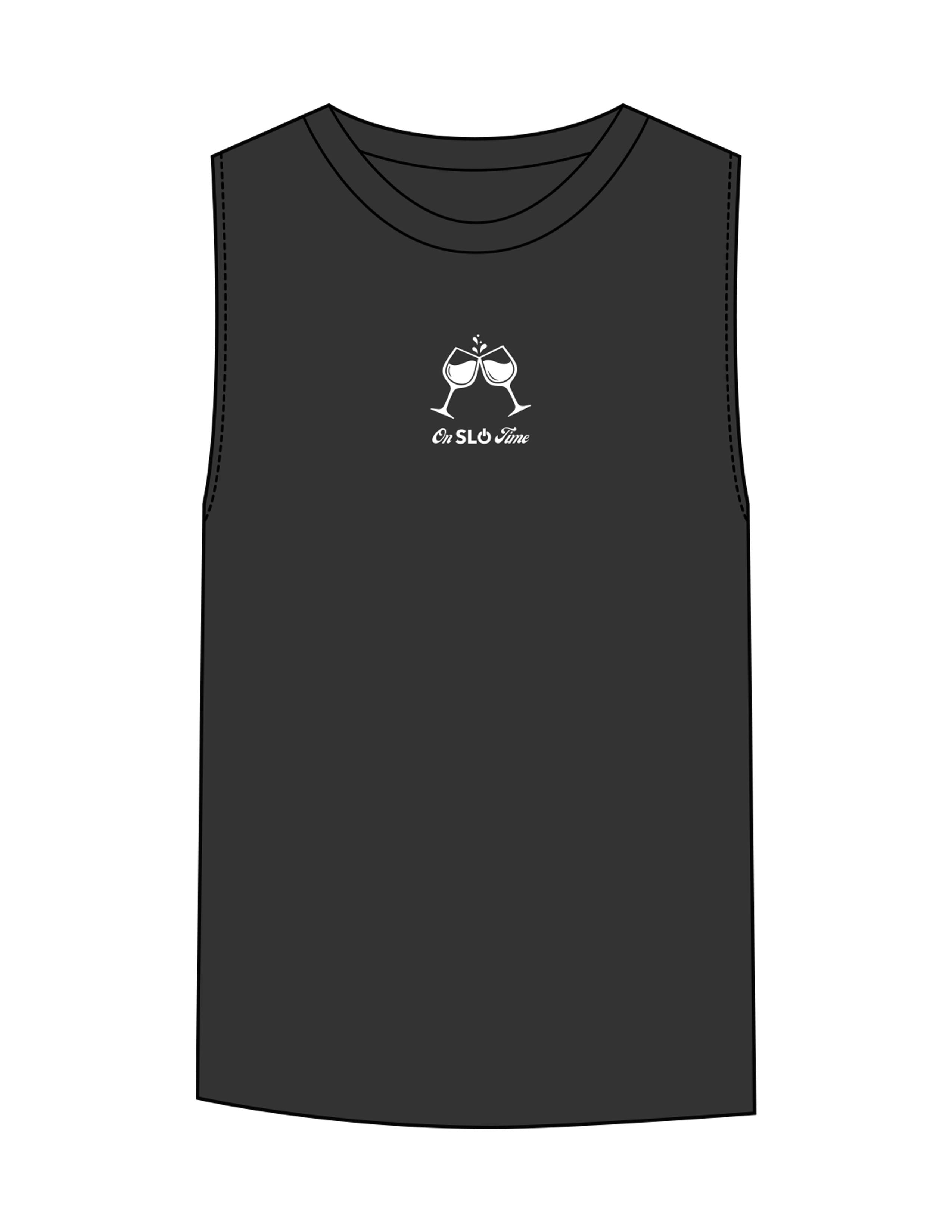 The Womens Heavyweight Tank - Washed Black - Powerhouse Fitness - Center Chest & Back Stacked "Lagree" - Printed - White