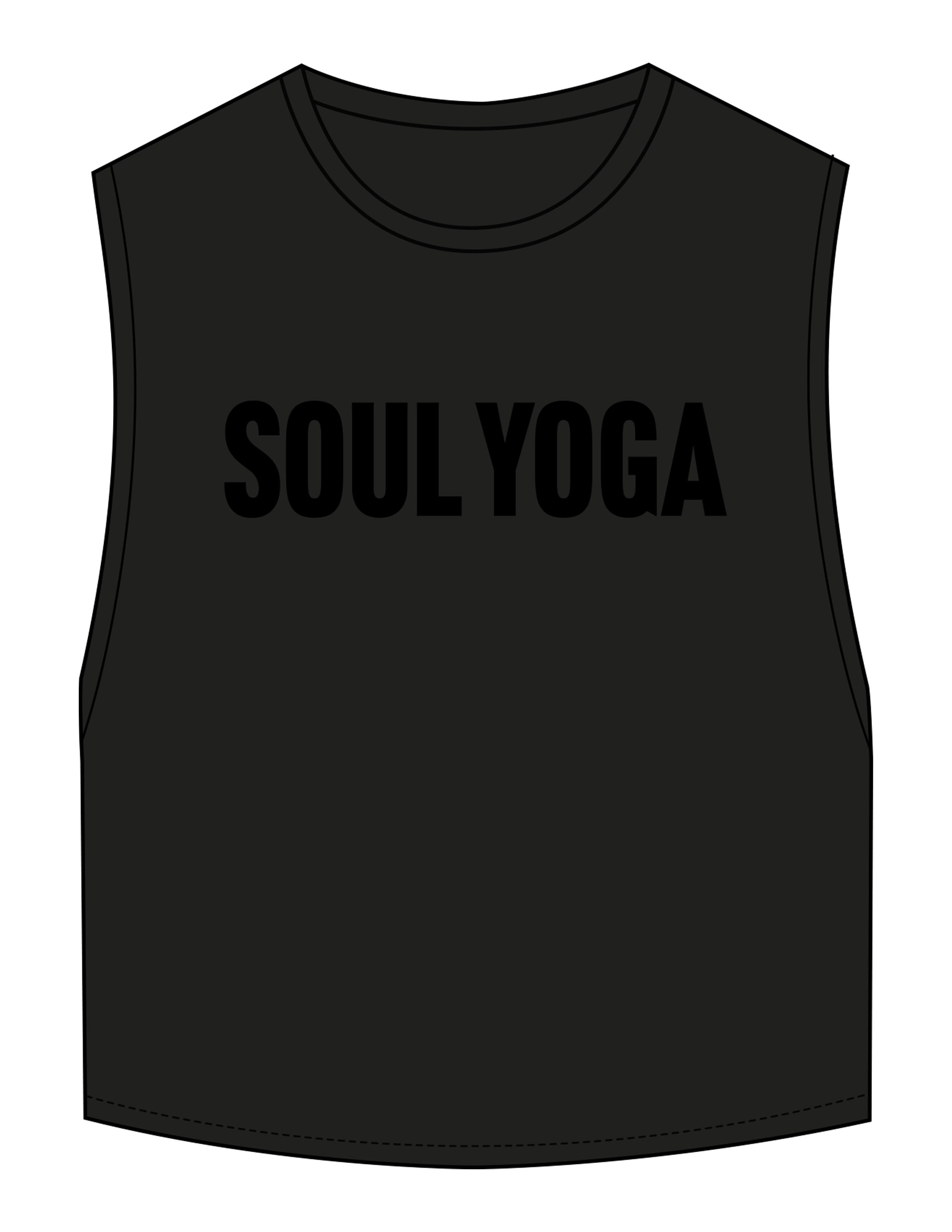 The Crop Muscle Tank - Black - SOUL YOGA - Center Chest - Printed - Tone on Tone