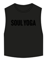 The Crop Muscle Tank - Black - SOUL YOGA - Center Chest - Printed - Tone on Tone