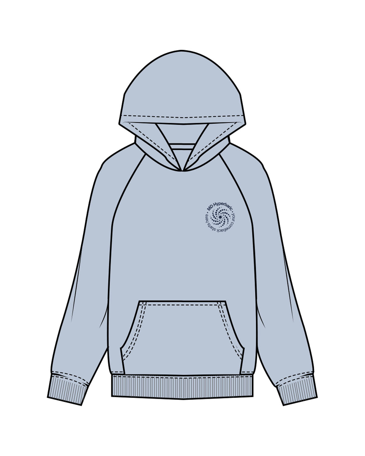 The Mens Hoodie - Powder - MD Hyperbaric - Left Chest Round & Back Diamond - Printed - Navy