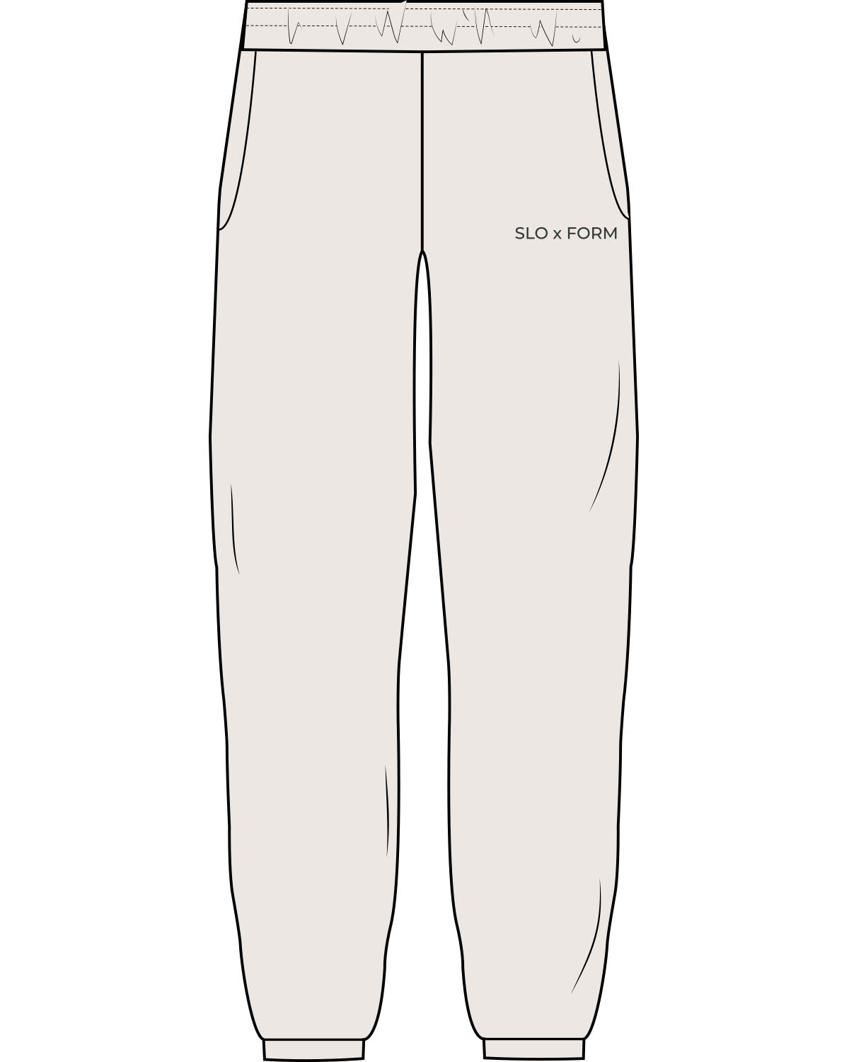 The Womens Sweatpants - Bone - Slo x Form - Left Leg - Printed - Charcoal Gray