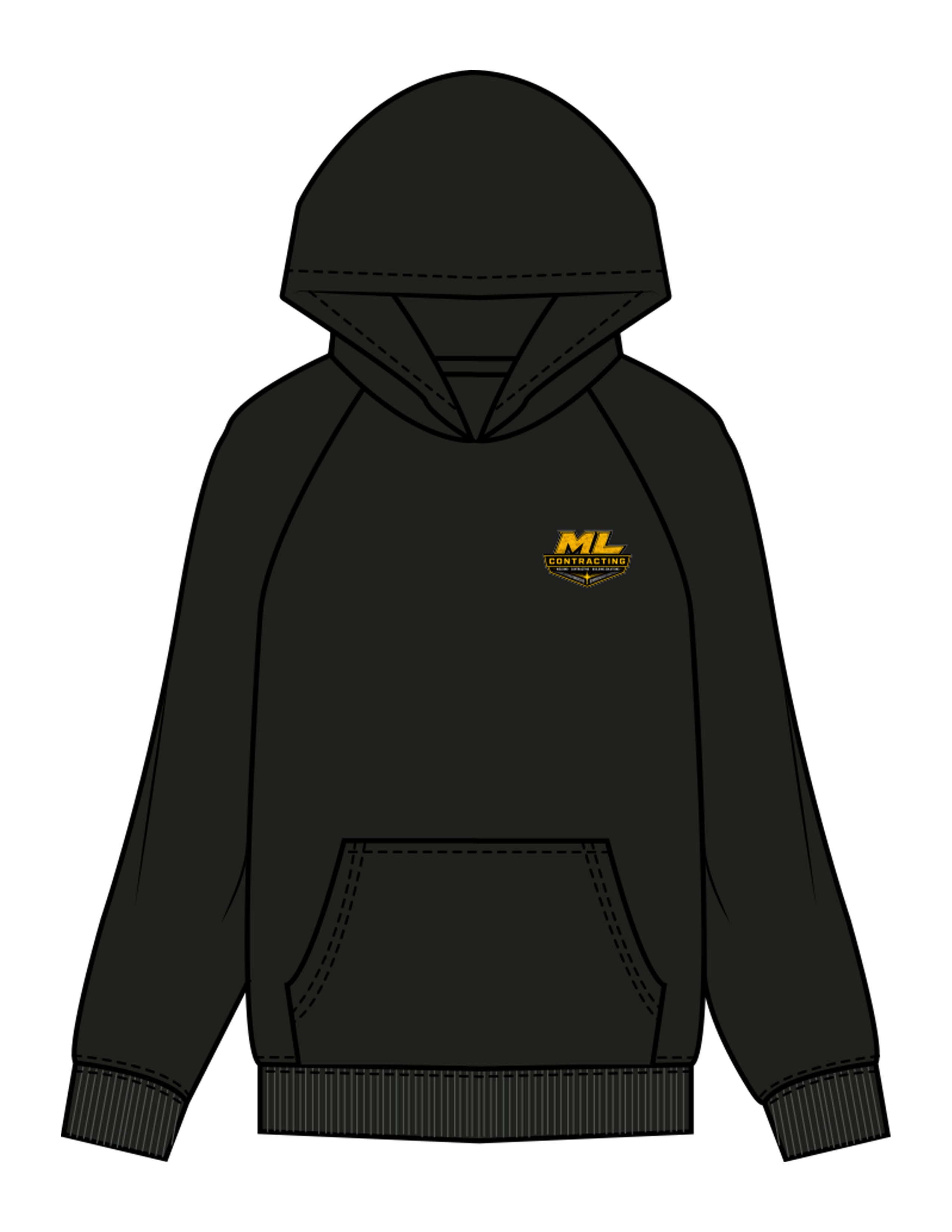 The Mens Hoodie - Black - ML Contracting LLC - Left Chest & Back Image - Printed - Full Color