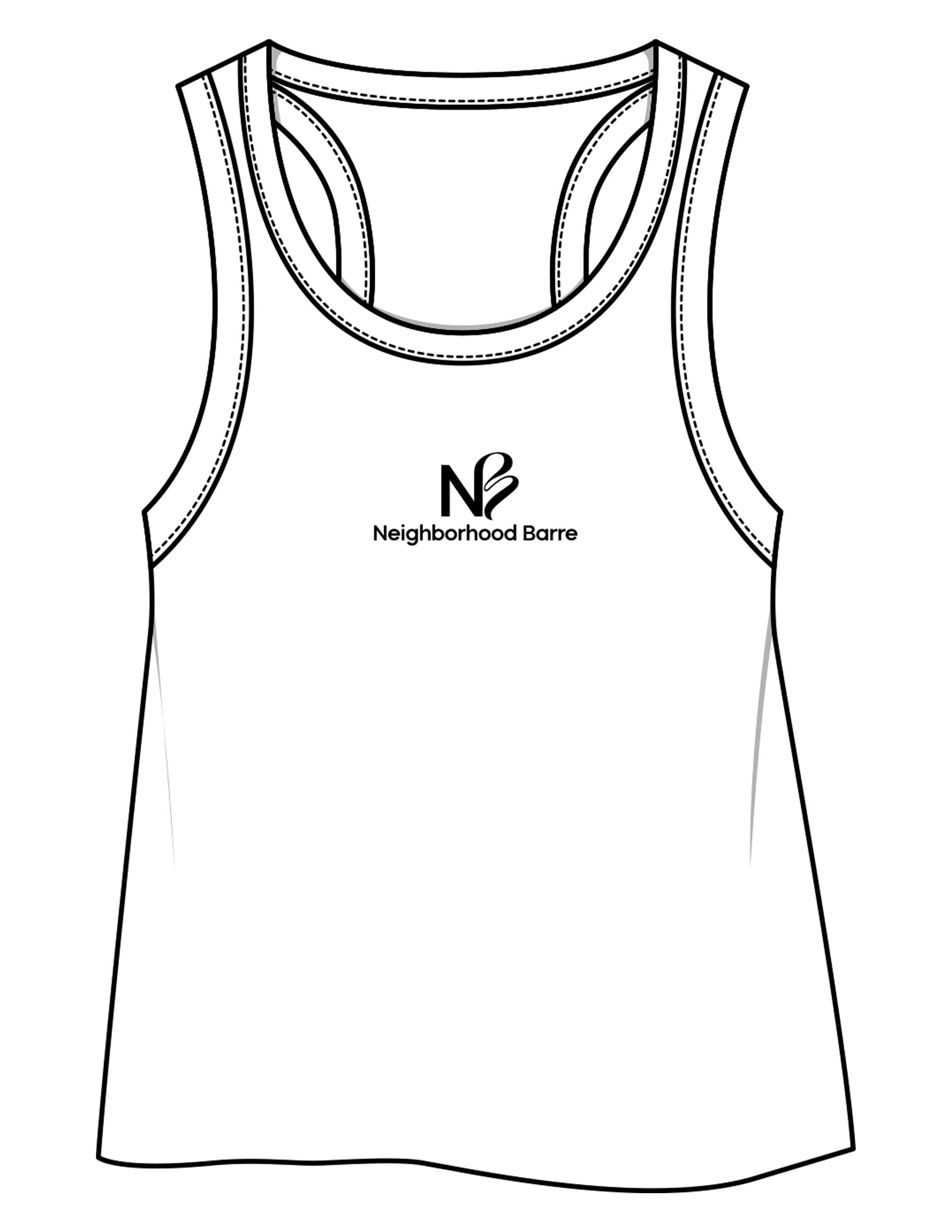 The Crop Tank - White - Neighborhood Barre - Center Chest Stacked - Printed - Black