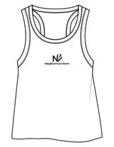 The Crop Tank - White - Neighborhood Barre - Center Chest Stacked - Printed - Black